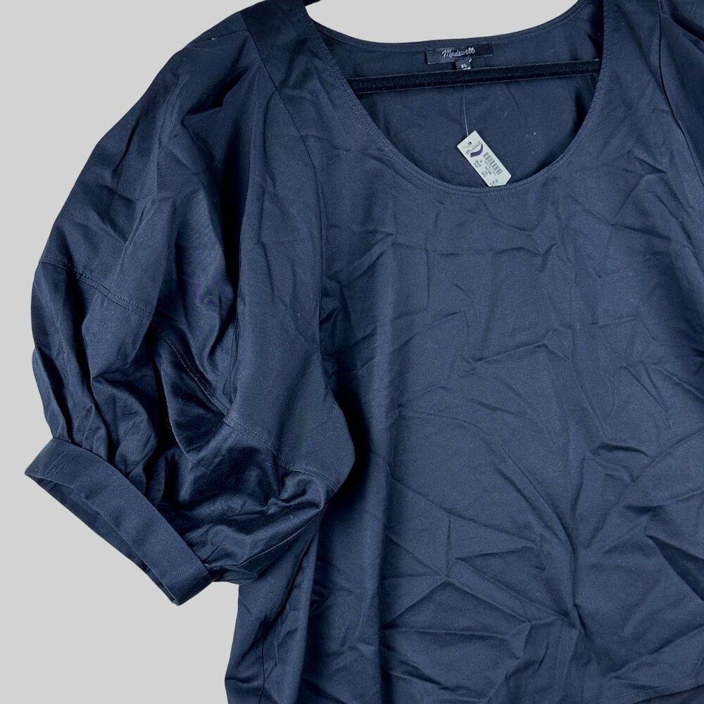 Madewell Womens Relaxed Scoopneck Short-Sleeve Top Black Sz XL Puff Sleeves NWT - Picture 7 of 11